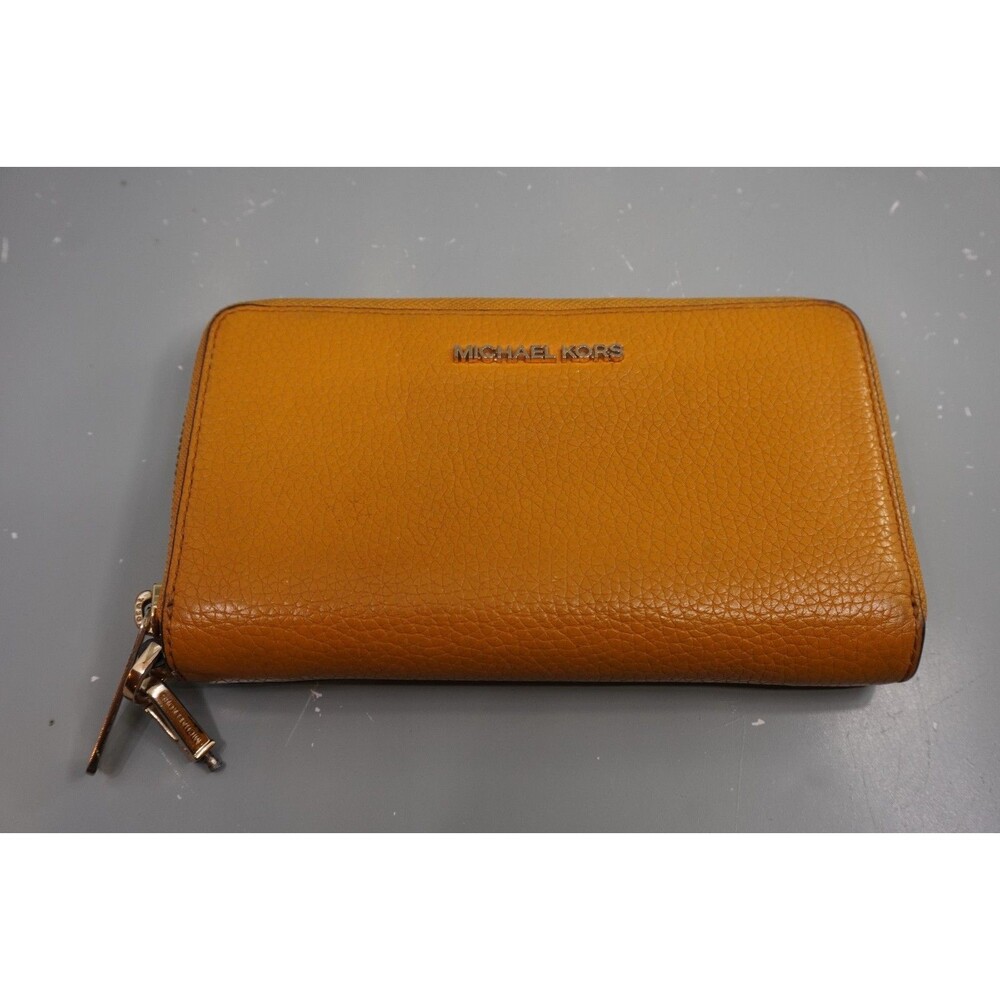 Michael Kors Jet Set Travel Wallet Large Leather Zip Jasmine Yellow Pebbled